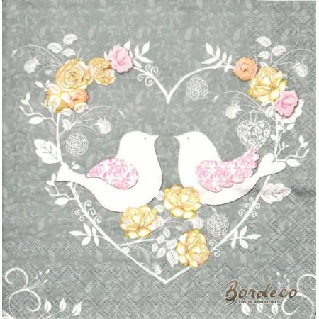 Serwetka do decoupage firmy AMBIENTE serce shabby chic szary 33x33cm